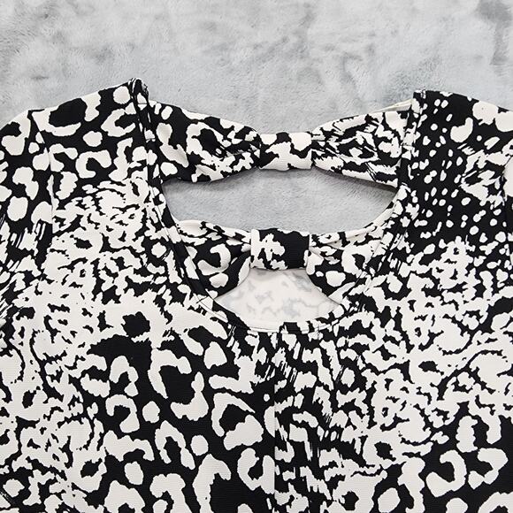 Forever 21 Dress Womens L Black White Animal Print Bodycon Back Bow Cutout Party - Picture 3 of 9